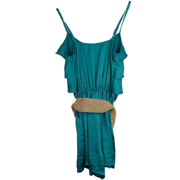 Shasa Romper S Womens Ruffle Adjustable Strap Teal Belted Boho Festival Stretch - Picture 5 of 6
